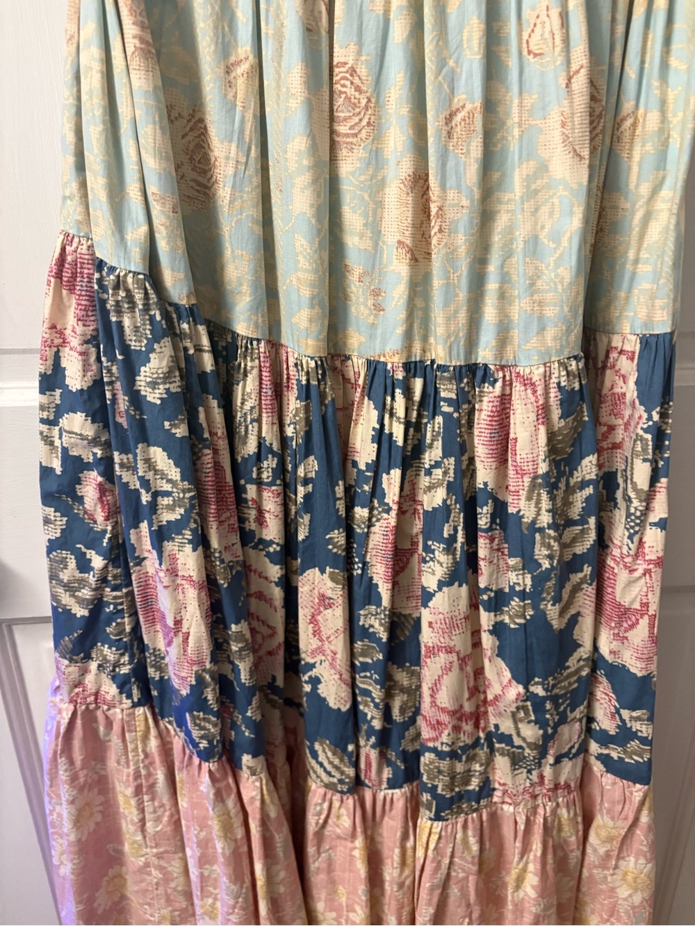 Free People Pink & Blue Smocked Floral Maxi Dress Small - Picture 4 of 11